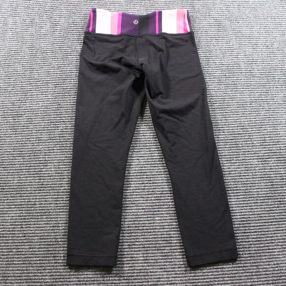 Lululemon Wunder Under Crop Womens 2 Black Pink Stripe Luon - Picture 2 of 7